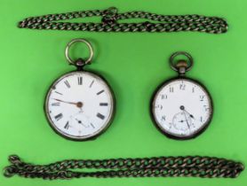 935 silver pocket watch, plus another hallmarked silver Waltham Mass pocket watch. Also two silver