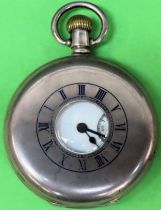 Hallmarked silver half hunter pocket watch with enamelled circular dial, by Waltham used condition