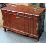 20th century mahogany coloured blanket chest with ormolu mounted decoration and tray fitted