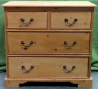 20th century stripped pine two over two chest of drawers. Approx. 92 x 98 x 45.5cms reasonable