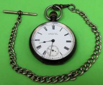Hallmarked silver Waltham Mass pocket watch with Albert watch chain used and unchecked