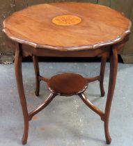 Early 20th century mahogany inlaid parlour table. Approx. 73 x 75cms D reasonable used condition