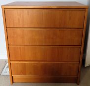 20th century teak four drawer bedroom chest. Approx. 90 x 79 x 46cms reasonable used condition
