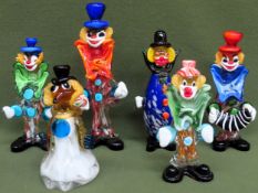 Parcel of Murano coloured glass clowns. Largest Approx. 30cms all used and unchecked