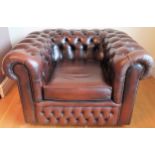 Vintage Brown leather Chesterfield button back armchair. Approx. 66 x 103 x 86cms reasonable used