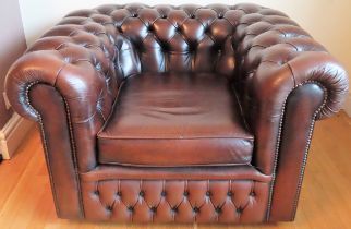 Vintage Brown leather Chesterfield button back armchair. Approx. 66 x 103 x 86cms reasonable used