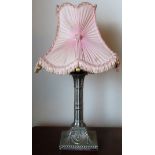 Walker and Hall vintage silver plated column form table lamp with shade. used and not tested