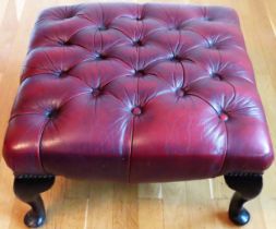 Vintage Ox blood red leather Chesterfield footstool. Approx. 31 x 75cms reasonable used condition