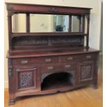 Late 19th century heavily carved mahogany mirror back sideboard. Approx. 173 x 184 x 61cms used