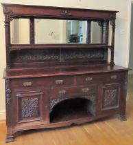 Late 19th century heavily carved mahogany mirror back sideboard. Approx. 173 x 184 x 61cms used