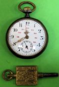 Pretty silver coloured ladies small fob watch with enamelled dial & gilt fingers used condition