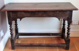 18th/19th century Welsh style oak console/side table on stretchered supports. Approx. 68 x 107 x