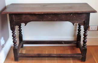 18th/19th century Welsh style oak console/side table on stretchered supports. Approx. 68 x 107 x