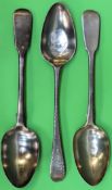 Pair of hallmarked silver spoons, plus another hallmarked silver spoon. Total weight Approx. 196.