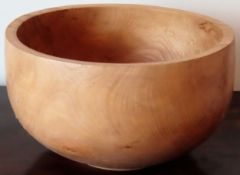 Large hand turned 'Beech From Lowther Cloves' bowl, signed Alan Wedgwood to base. Approx. 21 x 35cms
