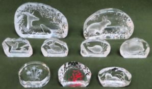 Parcel of 9 various glass paperweights, Inc. Matts Jonasson etc all used and unchecked