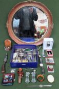 Sundry lot Inc. gilded wall mirror, flatware, clock, dagger, costume jewellery, etc all used and