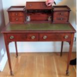 Late 19th/early 20th century inlaid mahogany writing desk with green leather insert, fitted with