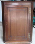 19th century panelled single door wall mounting corner cupboard. Approx. 99 x 74 x 42cms