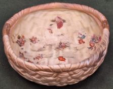 Royal Worcester gilded two handled ceramic basket. App. 10cm H x 22cm W x 20cm D