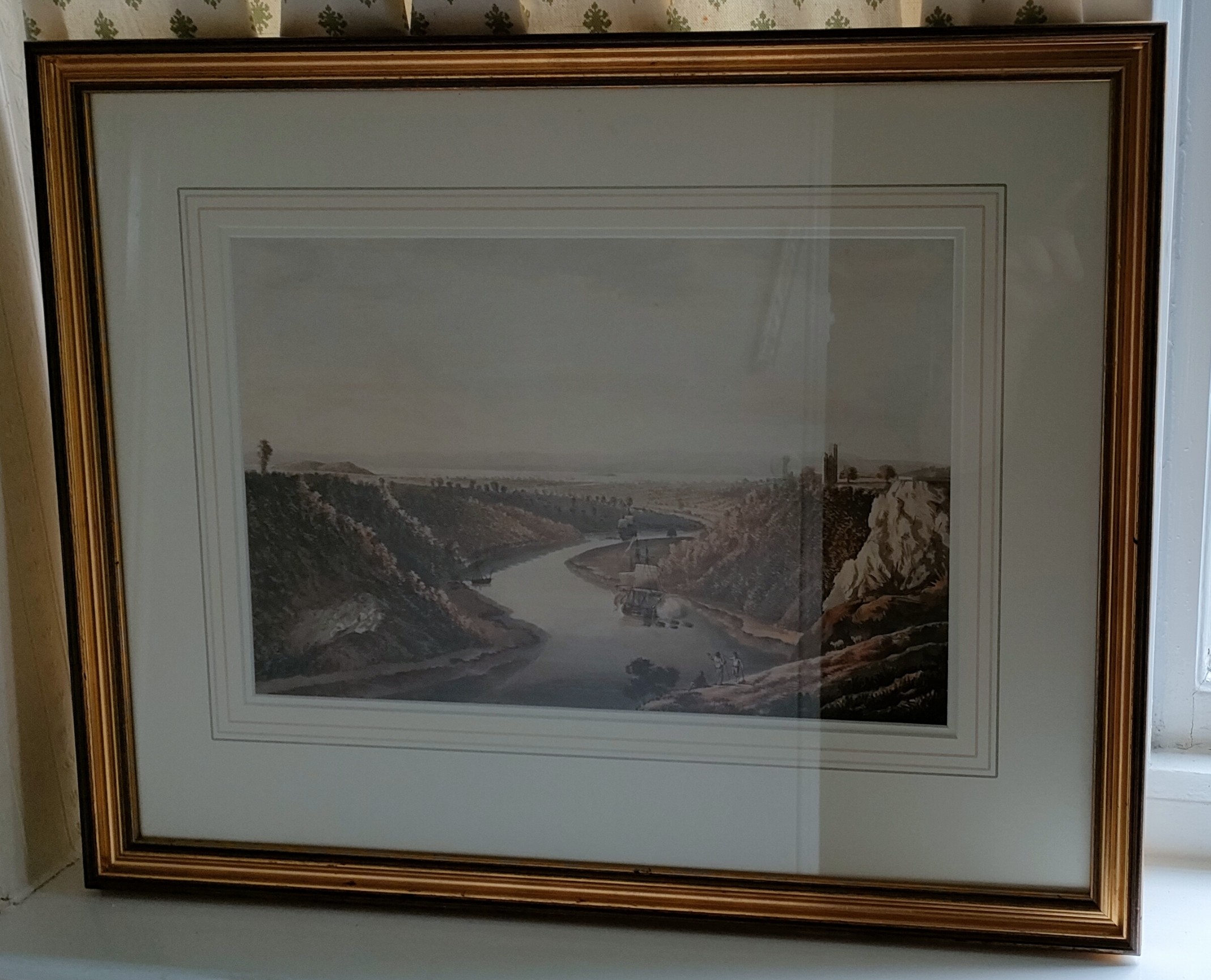 POLYCHROME PRINT DEPICTING AVON GORGE, FRAMED AND GLAZED, APPROXIMATELY 24 x 37cm