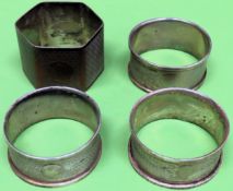 Four various hallmarked silver napkin rings. Total Approx. 61.2g