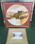 Circular watercolour by G. Spence, plus small Victorian style Watercolour Both appear in