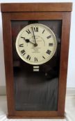 Early 20th century wall mounting clock, ex clocking on/off machine. Approx. 75 x 40 x 15cms