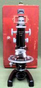 Vintage mahogany cased microscope, by J Swift & Son of London. No. 29927. Approx. 35.5cms H used and