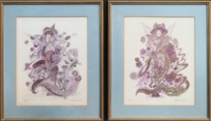 Elizabeth Whelan - Pair of framed Artists Proof hand coloured engravings, depicting mythical