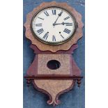 Ansonia early 20th century American wall clock. App. 78cm H Used condition, glass deficient to face,