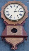 Ansonia early 20th century American wall clock. App. 78cm H Used condition, glass deficient to face,