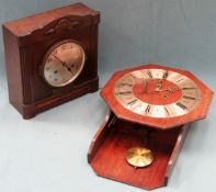 Oak cased Yungems mantle clock, plus American style wall clock Both in used condition, not tested