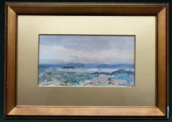 Gilt framed lakeside scene watercolour by R. W. Fraser. Approx. 15cms x 28cms
