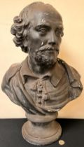 POTTERY BUST OF WILLIAM SHAKESPEARE, APPROX 54cm HIGH PAINTWORK CHIPS THROUGHOUT