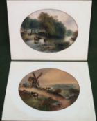 Two Stanley Herdman oval watercolours Both in used condition, unchecked