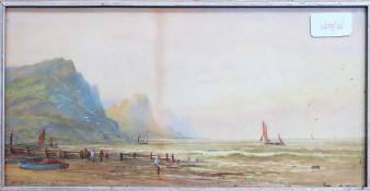 M. D Ansell - Pair of framed watercolours depicting a busy coastal scene. Approx. 16.5cms x 33cms