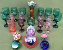 Parcel of various coloured glassware including paperweights All in reasonable used condition