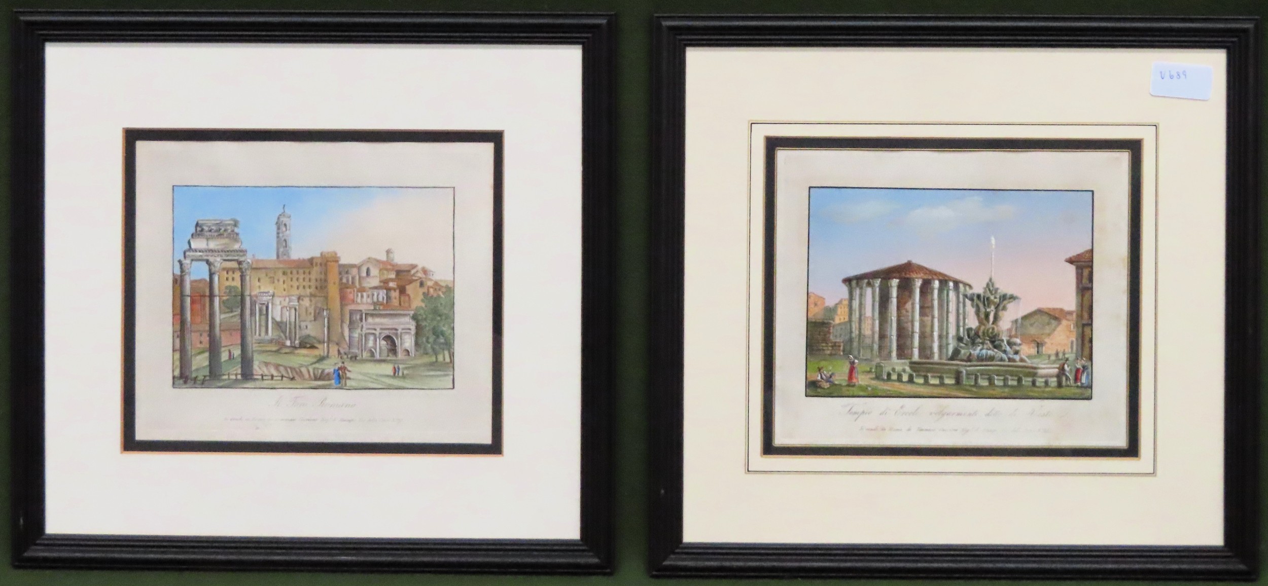 Pair of framed Italian scenes engravings, signed Gigu. App. 18.5 x 28cm Both appear in reasonable
