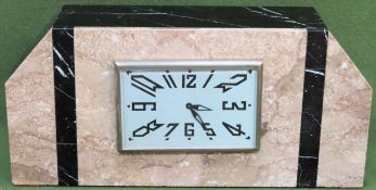 Vintage Art Deco marble effect mantle clock. Approx. 19 x 39cm Used condition, not tested for