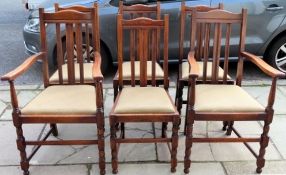Set of six (4+2) Early 20th century oak high back dining chairs All appear in reasonable used