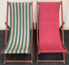 Pair of vintage wooden folding deckchairs reasonable used condition