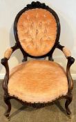 Good quality Victorian Mahogany open armchair, Approx. 61cm W x 54cm D x 101cm H Reasonable used