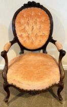 Good quality Victorian Mahogany open armchair, Approx. 61cm W x 54cm D x 101cm H Reasonable used