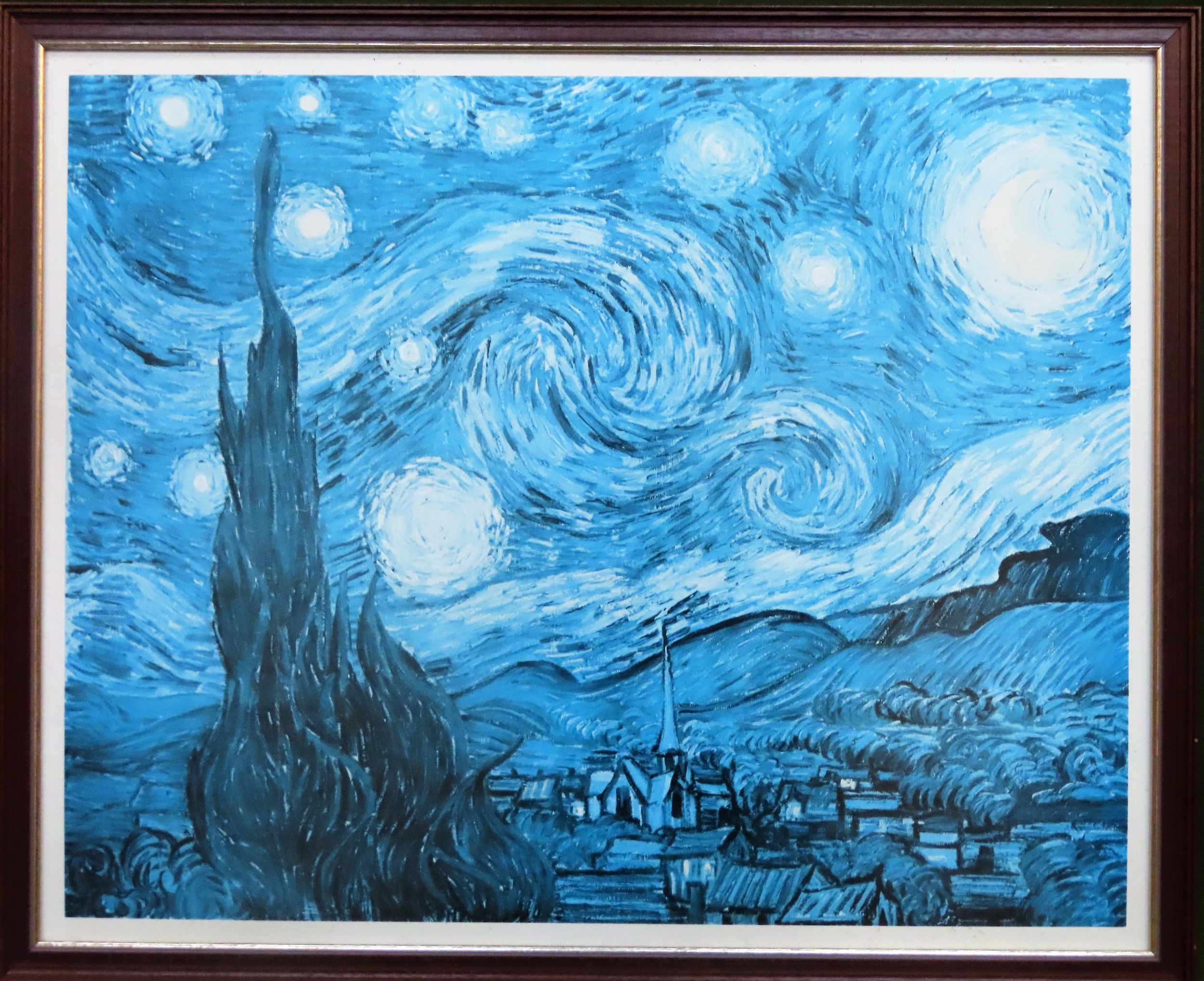Vincent Van Gogh - Framed polychrome print - Starry Night. Approx. 52.5cms H x 66.5cms W