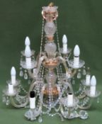 Large and impressive Waterford style glass hanging chandelier with droplets