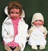 Armand Marseille porcelain headed baby doll, plus large German G.E.O 5 vintage doll both used and