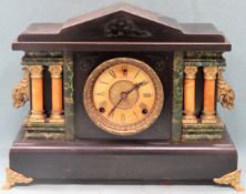 Sessions Ebonised and gilded wooden mantle clock. App 34cm H