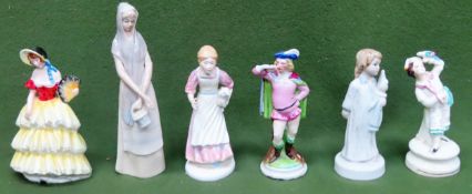 Six various ceramic figures