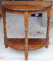 20th century oak half moon side table. Approx. 80 x 76 x 40cms reasonable used condition with